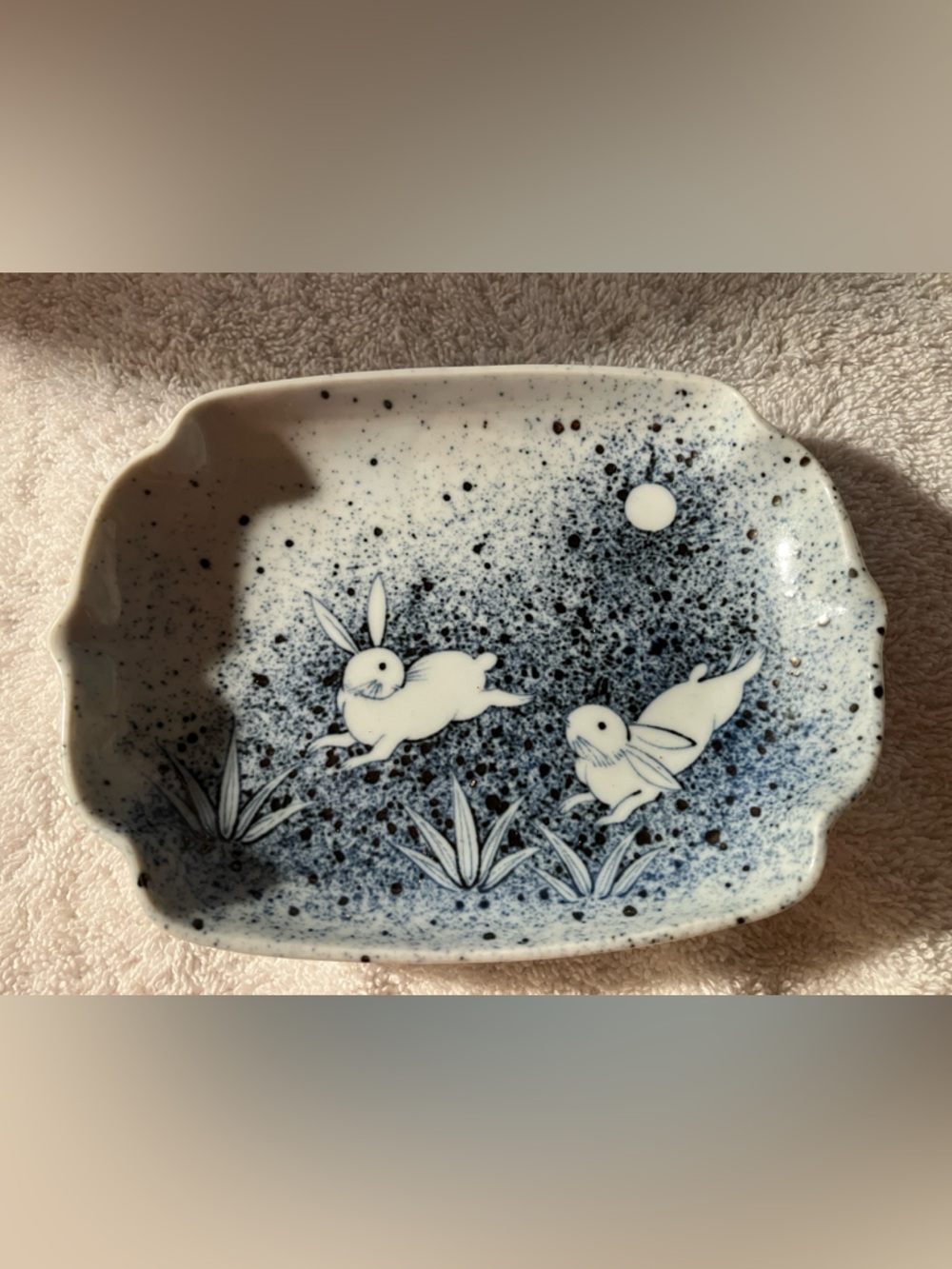 Takahashi Japan Ceramic Trinket/sauce Dish with Leaping Rabbits under the Moon